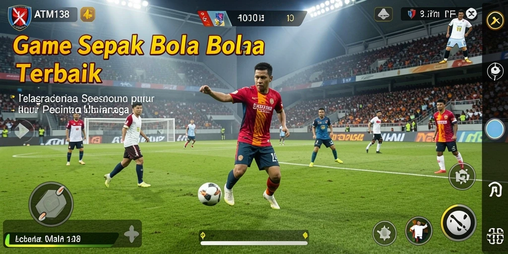 Screenshot dari gameplay ATM138 yang mendebarkan dengan aksi sepak bola yang intens.