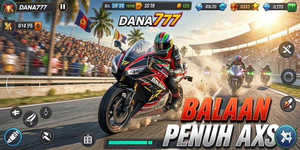 Tampilan gameplay DANA777 dengan balapan motor yang mendebarkan.