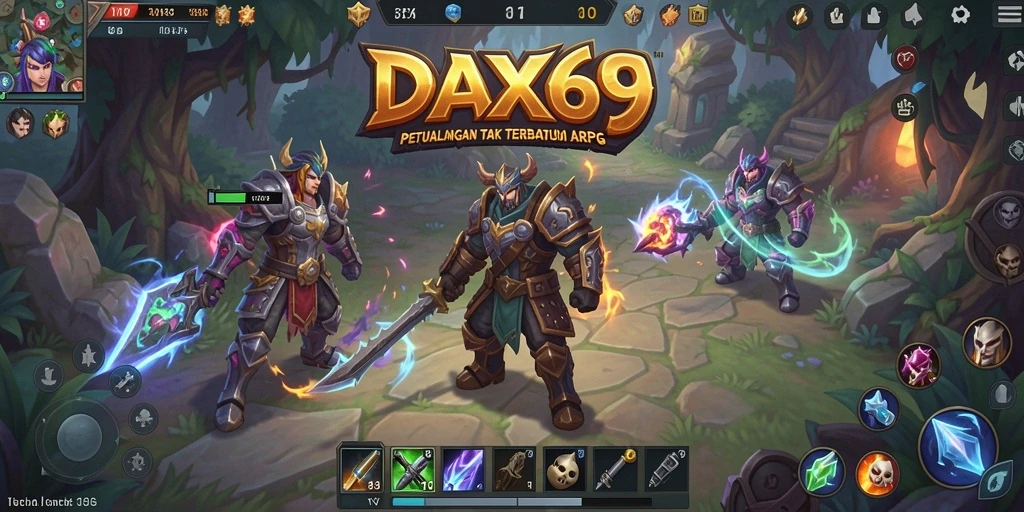 Tangkapan layar gameplay DAX69 menampilkan pertarungan epik dalam dunia fantasi.