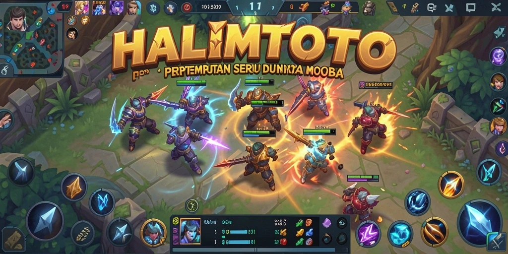 Tampilan gameplay seru dalam pertempuran MOBA.