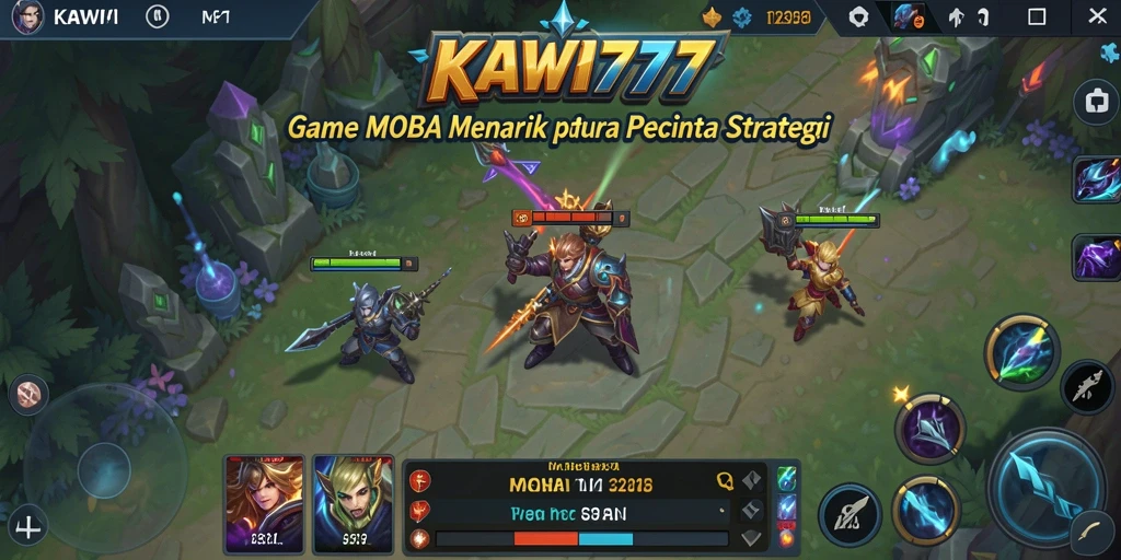 Screenshot KAWI777 menunjukkan aksi intens dalam pertarungan tim MOBA.