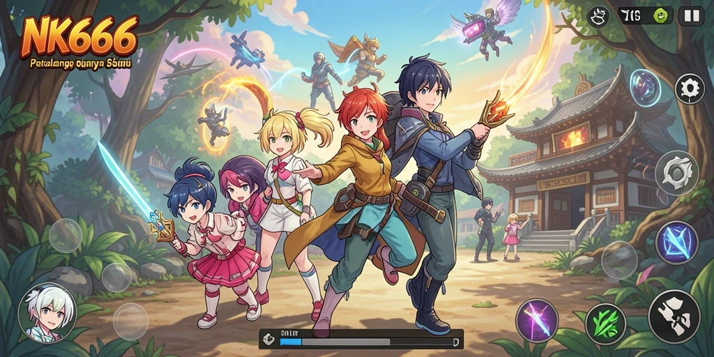 Tampilan seru gameplay NK666 dengan karakter anime yang menarik.