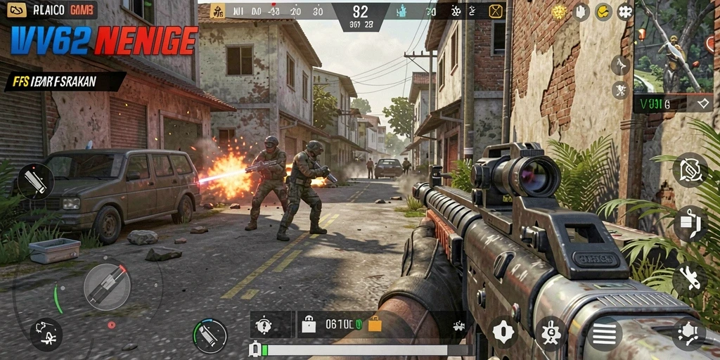 Screenshot VV62 menampilkan aksi pertempuran seru dengan grafis menawan.