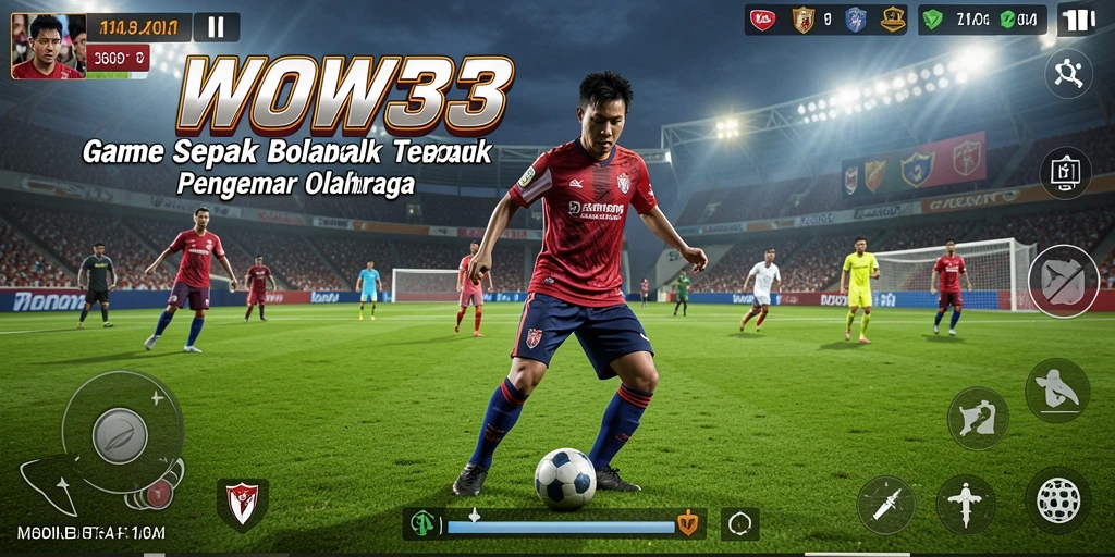 Tangkapan layar utama WOW33 menampilkan aksi seru pertandingan sepak bola.