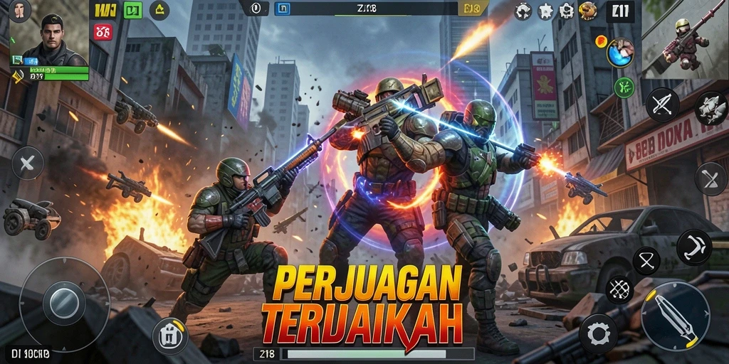 Gameplay Z18 yang penuh aksi dengan berbagai karakter heroik.