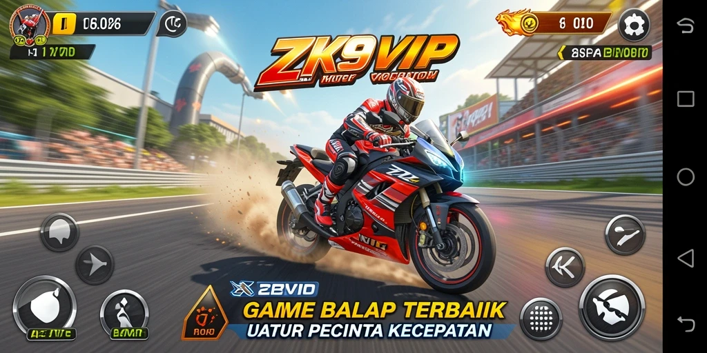 Screenshot gameplay ZK9VIP menampilkan aksi balap motor yang mendebarkan.